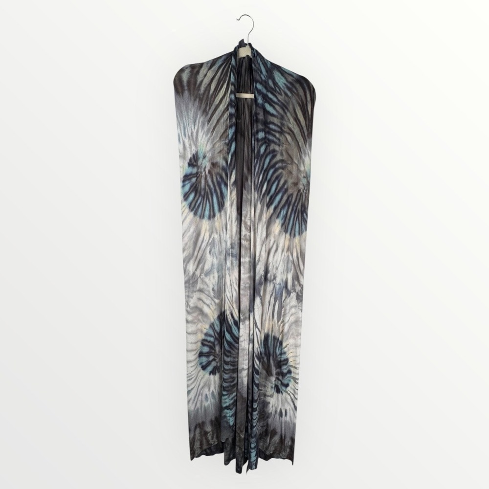 Brightly Twisted Tie Dye Duster Vest Womens OS 55" Grey Teal Sleeveless Boho